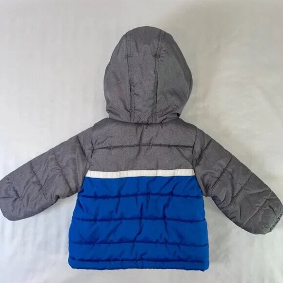 Carter's Boys Size 2T Puffer Jacket Hooded Fleece Lined Blue Gray - Picture 2 of 7